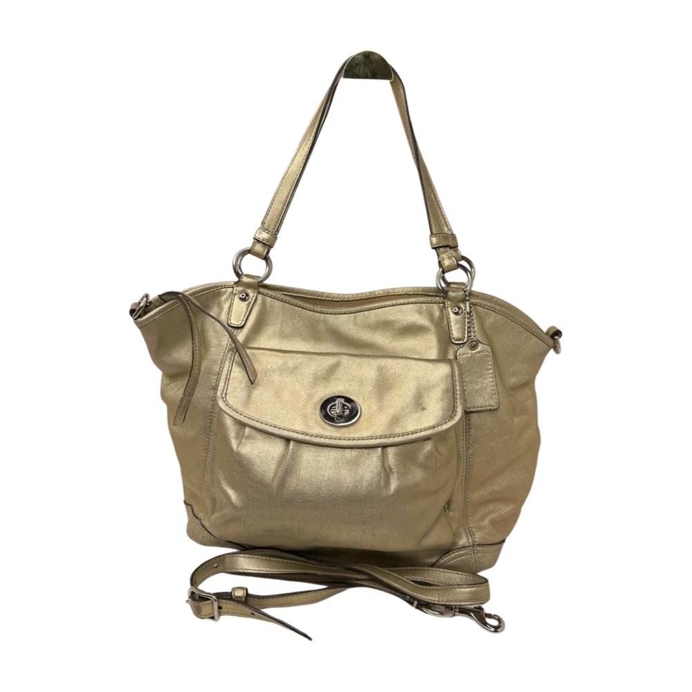 Coach 2008 Metallic Leather Two Way Bag Satchel 18173 Gold Turnlock